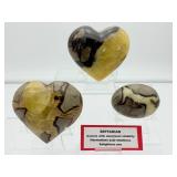 Septarian Polished Lot of 3: heart 289 gm./10.2 oz., 190 gm./6.7 oz., palmstone 148 gm./5 oz. Total Lot Weight: 628 gm./1 lb. 6 oz.