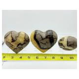 Septarian Polished Lot of 3: heart 289 gm./10.2 oz., 190 gm./6.7 oz., palmstone 148 gm./5 oz. Total Lot Weight: 628 gm./1 lb. 6 oz.