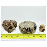 Septarian Polished Misc. Lot of 3: Bowl 610 gm./1 lb. 5.5 oz., Heart 165 gm./5.8 oz., egg 43 gm./13 oz. Total Lot Weight: 817 gm./1 lb. 13 oz.