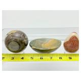 Polychrome Jasper Polished misc. lot of 3: sphere 62mm, 344 gm./12 oz., bowl 201 gm. 7.1 oz., egg 134 gm./4.9 oz.