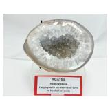 Agate Geode half polished with black metal stand, Weight 2# 10 ounces, 1.2 kilo