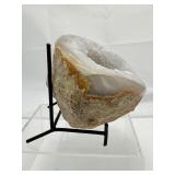 Agate Geode half polished with black metal stand, Weight 2# 10 ounces, 1.2 kilo