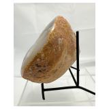 Agate Geode half polished with black metal stand, Weight 2# 10 ounces, 1.2 kilo