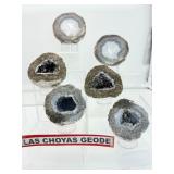 Las Choyas Geodes Lot of 3: Blue solid agate 906 gm./2 lb., light amethyst geode 637 gm./1lb. 6 oz., smoky quartz/light amethyst geode 412 gm/14.5 oz/