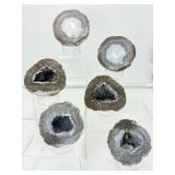 Las Choyas Geodes Lot of 3: Blue solid agate 906 gm./2 lb., light amethyst geode 637 gm./1lb. 6 oz., smoky quartz/light amethyst geode 412 gm/14.5 oz/