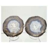Las Choyas Geodes Lot of 3: Blue solid agate 906 gm./2 lb., light amethyst geode 637 gm./1lb. 6 oz., smoky quartz/light amethyst geode 412 gm/14.5 oz/