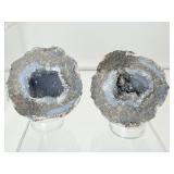Las Choyas Geodes Lot of 3: Blue solid agate 906 gm./2 lb., light amethyst geode 637 gm./1lb. 6 oz., smoky quartz/light amethyst geode 412 gm/14.5 oz/