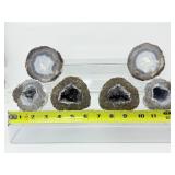 Las Choyas Geodes Lot of 3: Blue solid agate 906 gm./2 lb., light amethyst geode 637 gm./1lb. 6 oz., smoky quartz/light amethyst geode 412 gm/14.5 oz/