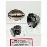 Orthocerus Fossil Polished Lot of 3: Bowl 332 gm./12 oz., Container with lid 247 gm./8.7 oz., brown oval tray 170 gms/6 oz.