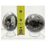 Orthocerus Fossil Lot of 3-Sphere 305 gm./10.8 oz., Egg 185 gm./6.6 oz. and Heart 53 gm./1.9 oz. Total weight of lot=550 gm/1 lb. 9 oz.