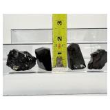 Black Tourmaline Misc. Lot of 5: large piece on stand, 2 rough pieces & 2 small polished tumbles 556 gm./1 lb. 3.6 oz.