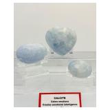 Blue Calcite Polished Lot of 3: heart 311 gm./11 oz. & 2 palmstones 173 gm./6.1 oz.    Total Lot Weight: 484 gm./1 lb. 1 oz.