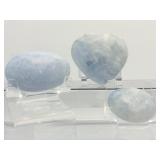 Blue Calcite Polished Lot of 3: heart 311 gm./11 oz. & 2 palmstones 173 gm./6.1 oz.    Total Lot Weight: 484 gm./1 lb. 1 oz.