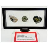 Ocean Jasper Lot of 3 Polished Palmstones in 3D Floating Frame