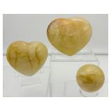 Golden Healer (yellow hematoid quartz) Lot of 3: large heart 350 gm. /medium heart 227 gms./8 oz., sphere 46mm, 161 gm./5.6 oz.