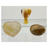Golden Healer polished misc. lot of 3: heart 190 gm./6.7 oz., gallet 114 gm./4 oz., angel 87 gm./3 oz. Total Lot Weight: 393 gm./13.8 oz.