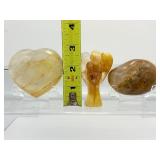 Golden Healer polished misc. lot of 3: heart 190 gm./6.7 oz., gallet 114 gm./4 oz., angel 87 gm./3 oz. Total Lot Weight: 393 gm./13.8 oz.