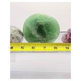 Fluorite Polished Misc. Lot of 3: XL Green Gallet 675gm/1lb.7oz., snowflake fluorite sphere 58mm 335gm/11.8oz., heart 88gm/3.1oz