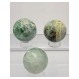 Fluorite Sphere Lot of 3: 46mm 160gm/5.7oz., 40mm 113gm/4.1oz., 44mm 148gm/5.2oz.