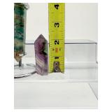 Fluorite Lot of 3 including a Rainbow Fluorite double terminated wand with stand 189 gm./6.7 oz., a small Rainbow Fluorite tower 45 gm./1.6 oz. and a green fluorite heart 114 gm./4 oz.