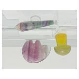 Fluorite Polished Misc. Lot of 3: rainbow Zuni bear 150gm/5.3oz., rainbow wand 62gm./2.2oz, yellow mushroom 59gm/2.1oz.