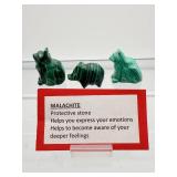 Malachite Animal Figures set of 3: two cats and a pig 73gm./2.6oz.