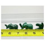 Malachite Animal Figures Lot of 3: two elephants and one horse/mule head 77 gm./2.7 oz.