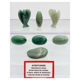 Green Aventurine Polished Lot of 7: 2 angels 62 gm./8.4 oz., 4 tumbles 143 gm./5 oz., bead shape 25 gm./.9 oz. Total weight of lot: 230 gm./8.3 oz.