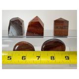 Tigers eye polished lot of 5: 3 chunky towers 142 gm./5 oz., 2 palmstones 56 gm./9.3 oz. Total lot weight: 198 gm./7 oz.