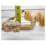 Stone Misfit Animals: frog 91gm/3.2oz., turtle 170gm/6.8oz., camel 176gm/6.2oz. Total Lot Weight 437gm/15.4oz.