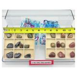 2 Tic Tac Toe games from balsa wood:  one set with red jasper & unakite tumbles, the other snowflake obsidian & dragon stone tumbles