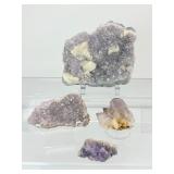 Amethyst  Misc. Lot of 4: large amethyst geode plate with Calcite, 2 small geode pieces and geode point 487gm/1 lb.1oz.