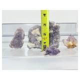 Amethyst  Misc. Lot of 4: large amethyst geode plate with Calcite, 2 small geode pieces and geode point 487gm/1 lb.1oz.