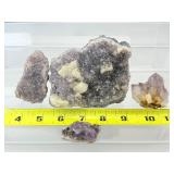 Amethyst  Misc. Lot of 4: large amethyst geode plate with Calcite, 2 small geode pieces and geode point 487gm/1 lb.1oz.