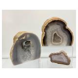 Agate Standing Geode Slices, Lot of 3 one side polished: 975 gm./2 lb. 2.4 oz., 429 gm./15 oz., 68 gm./2.4 oz.