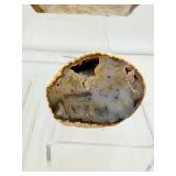 Agate lot of 3: large one side polished geode diffuser with Doterra peppermint and lavender samples 1.7 kilo/3 lb. 1 oz., Agate slice 165 gm/3.1 oz., small agate geode 90 gm/3.2 oz.