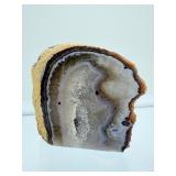 Agate Polished lot of 3: Agates Polished Lot of 3: large agate slice 683 gm/1 lb. 8.1 oz., two standing one polished side agates 573 gm./1 lb.4.2 oz. and 517 gm./ l.lb. 2.2 oz.