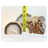 Agate Polished lot of 3: Agates Polished Lot of 3: large agate slice 683 gm/1 lb. 8.1 oz., two standing one polished side agates 573 gm./1 lb.4.2 oz. and 517 gm./ l.lb. 2.2 oz.