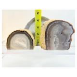 Agate Polished lot of 3: Agates Polished Lot of 3: large agate slice 683 gm/1 lb. 8.1 oz., two standing one polished side agates 573 gm./1 lb.4.2 oz. and 517 gm./ l.lb. 2.2 oz.