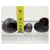 Silver Sheen Obsidian Polished Lot of 3:  two hearts, one gallet 236 gm./8.4 oz.