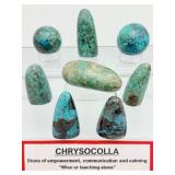 8 piece Lot of polished Chrysocolla: sphere 91 gm. /3.2 oz., sphere 138 gm./4.8 oz., gallot 133 gm./4.7 oz., 5 small freeform 323 gm./11.4 oz.