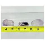 Amethyst Misc. Polished and Rough Lot of 4: two flat palmstones, one chevron palmstone, 1 beautiful little half geode Total Lot Weight: 114gm/4oz.