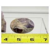 Super 7 (Melody Stone) and Ametrine lot of 3: Super 7 polished fan shaped piece 42 gm./1.5 oz, Super 7 palmstone 59 gm./2.1 oz., and Ametrine egg 59 gm./2.1 oz: