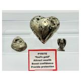 Pyrite Lot of 3: heart, tumble and small angel Total Lot Weight 240 gm./8.5 oz.