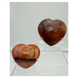 Carnelian Polished Heart Lot of 2: heart 140gm/4.9oz., heart 75gm/2.6oz.