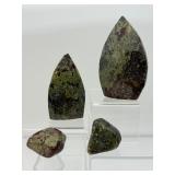 Dragon Stone Polished Lot of 4: Two small flames and 2 tumbles 361gm/12.7oz.