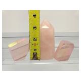 Rose Quartz Polished Lot of 3: Tower 232gm/8.2oz., two aura rose quartz chunks 179gm/6.3oz.  Total Lot Weight: 410gm/14.5oz.