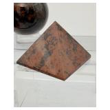 Mahogany Obsidian Polished Lot of 3: Sphere 60mm 3311gm/11oz., Palmstone 169gm/6oz., Pyramid 81gm/2.9oz.  Total Lot Weight 560gm/1 lb.3.8oz