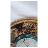 Rustic Lodge Style Pheasant Feather Adorned Clock