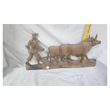 Folk Art Farmer and Bull Plowing Wall Hanging